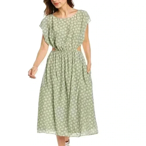 NWT REBECCA TAYLOR CUTOUT SILK-BLEND MIDI DRESS Green M - Picture 1 of 3